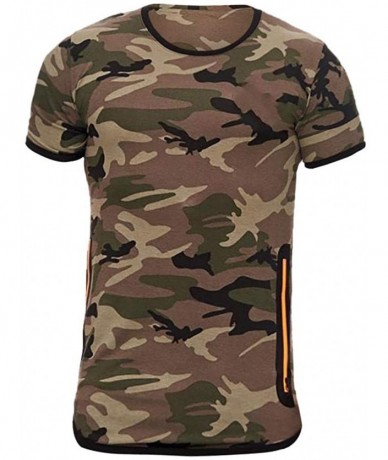 Rash Guards Men's Camouflage Pattern Print Top Casual O-neck Short Sleeve T-Shirt Fashion Slim Pullover With Zipper - Army Gr...