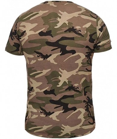 Rash Guards Men's Camouflage Pattern Print Top Casual O-neck Short Sleeve T-Shirt Fashion Slim Pullover With Zipper - Army Gr...