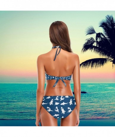 Sets Womens Chic Beach Hot Sexy 2 Piece Halter Neack High Waist Padded Swimsuits - Sharks - CA18H37IWI3 $46.97