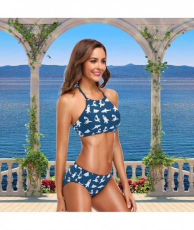 Sets Womens Chic Beach Hot Sexy 2 Piece Halter Neack High Waist Padded Swimsuits - Sharks - CA18H37IWI3 $46.97