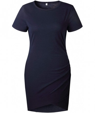 Sets Women Summer Casual Round Neck Pleated Stretch Skinny Short Mini Dress - Navy - CQ199AS4QNS $43.40