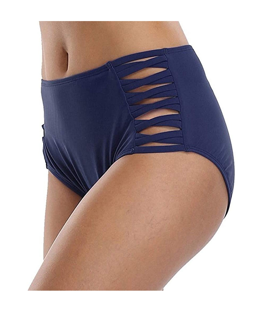 Bottoms Bikini Bottom for Women- Women's High Waisted Swim Bottom Ruched Bikini Tankini Swimsuit Briefs Plus Size - Navy5 - C...