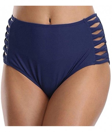 Bottoms Bikini Bottom for Women- Women's High Waisted Swim Bottom Ruched Bikini Tankini Swimsuit Briefs Plus Size - Navy5 - C...