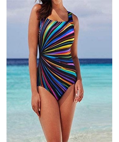 One-Pieces Womens One Piece Swimsuit Printing Plus Size Athletic Racerback Bathing Suits Swimwear - Multi Color - CW18TYKZQI6...