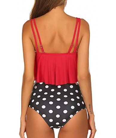 Sets Women's High Waisted Swimsuits Ruffle Print Bathing Suits Two Piece Bikini Set Swimwear - 006 Red Polka Dot - C718RLC3AG...