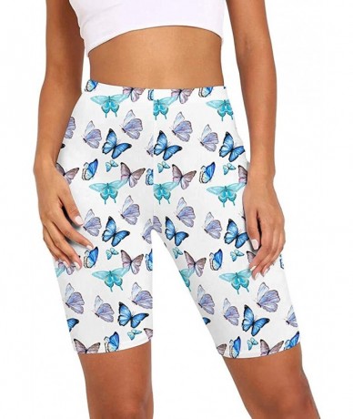 Tankinis Women Print High Waist Hip Sports Shorts Nude Riding Tight Three-Point Leggings - M-light Blue - C619D44MQLW $20.69