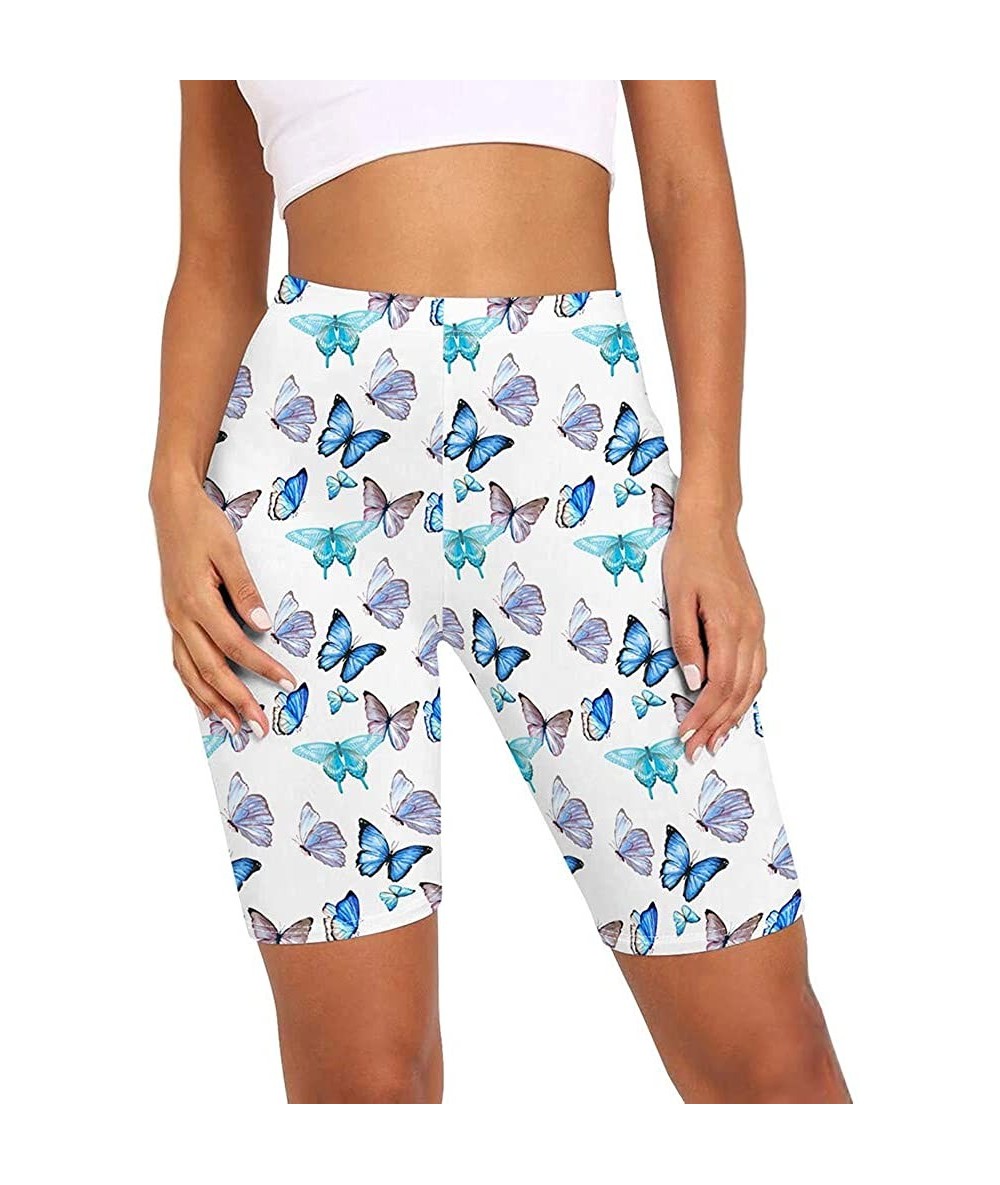 Tankinis Women Print High Waist Hip Sports Shorts Nude Riding Tight Three-Point Leggings - M-light Blue - C619D44MQLW $20.69