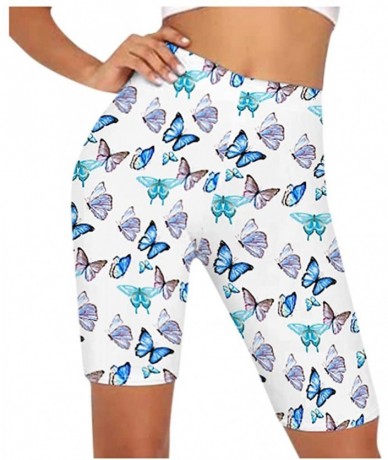 Tankinis Women Print High Waist Hip Sports Shorts Nude Riding Tight Three-Point Leggings - M-light Blue - C619D44MQLW $20.69