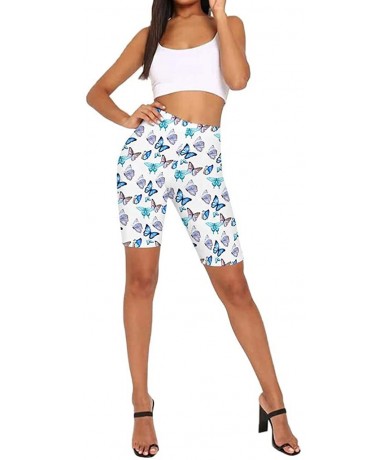 Tankinis Women Print High Waist Hip Sports Shorts Nude Riding Tight Three-Point Leggings - M-light Blue - C619D44MQLW $20.69