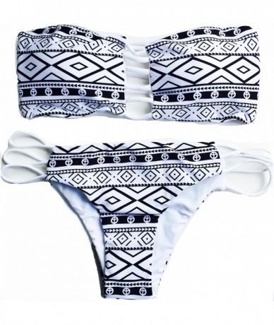 Sets Womens Reversible Printed Bikini Two Pieces Swimwear - White Geometric - C3183936H7T $37.44