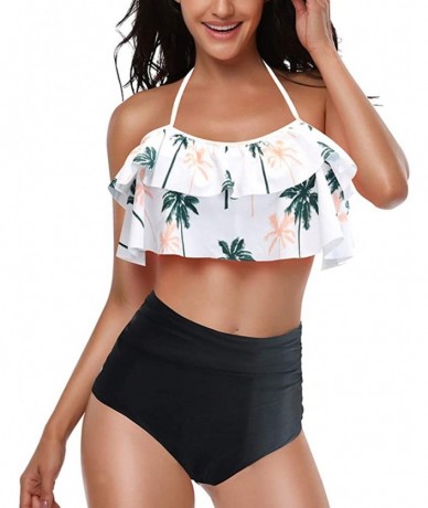 Sets Woemn Bikini Two Piece High Waisted Swimsuit Ruffled Flounce Tassel Bathing Suits - Tree + Black - CE19C8UWH7S $39.97