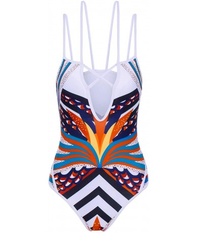 One-Pieces Women Summer Sexy V Neck One Piece Monokini Swimsuit + Chiffon Cover Up Swimwear Set - White - CR18QGHHK4D $44.82