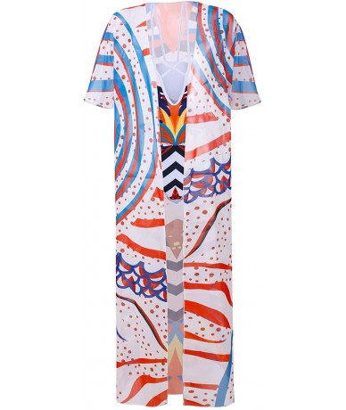 One-Pieces Women Summer Sexy V Neck One Piece Monokini Swimsuit + Chiffon Cover Up Swimwear Set - White - CR18QGHHK4D $44.82