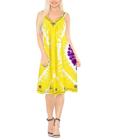 Cover-Ups Women's Beach Dress Tunic Top T-Shirt Swing Dress Kaftan Hand Tie Dye A - Yellow_y875 - CT18T6S84H3 $43.15