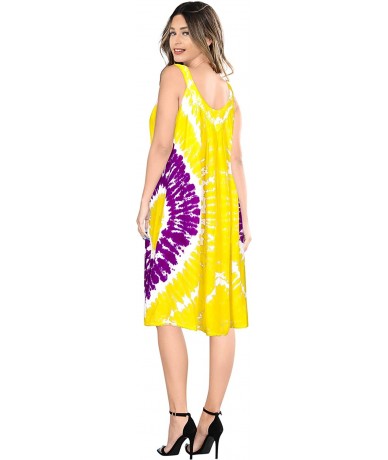 Cover-Ups Women's Beach Dress Tunic Top T-Shirt Swing Dress Kaftan Hand Tie Dye A - Yellow_y875 - CT18T6S84H3 $43.15