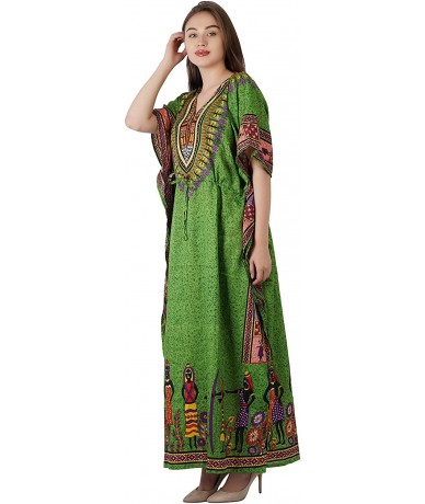 Cover-Ups Women Long Maxi Cover Up Free Size Long Floral Printed Beach Wear Kaftan - Green - C8194XLQRYA $28.04