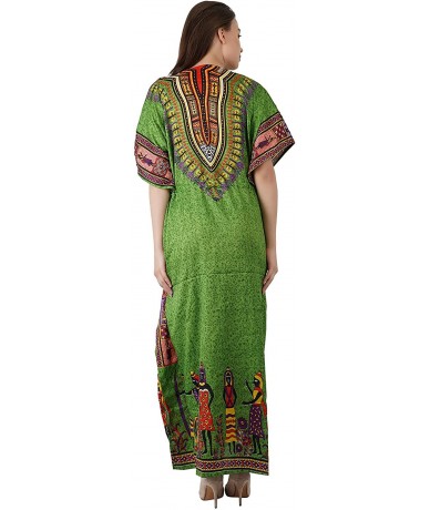 Cover-Ups Women Long Maxi Cover Up Free Size Long Floral Printed Beach Wear Kaftan - Green - C8194XLQRYA $28.04