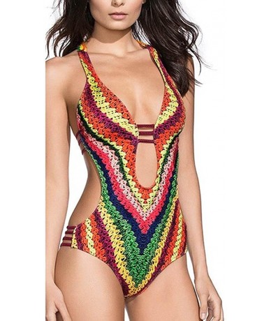 One-Pieces Bikini Swimsuit Retro Women Bandage One Piece Bikini African Print Monokini Push Up Padded Bra Swimwear Multicolor...