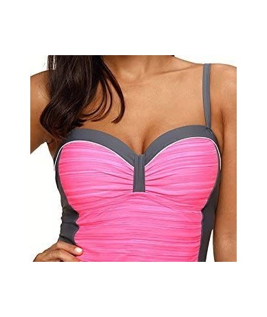 Tankinis Womens Ruched Sweatheart Neck Color Block Tankini Swimsuits with Skirtinis - Rosy - CV189YS6GDC $49.68