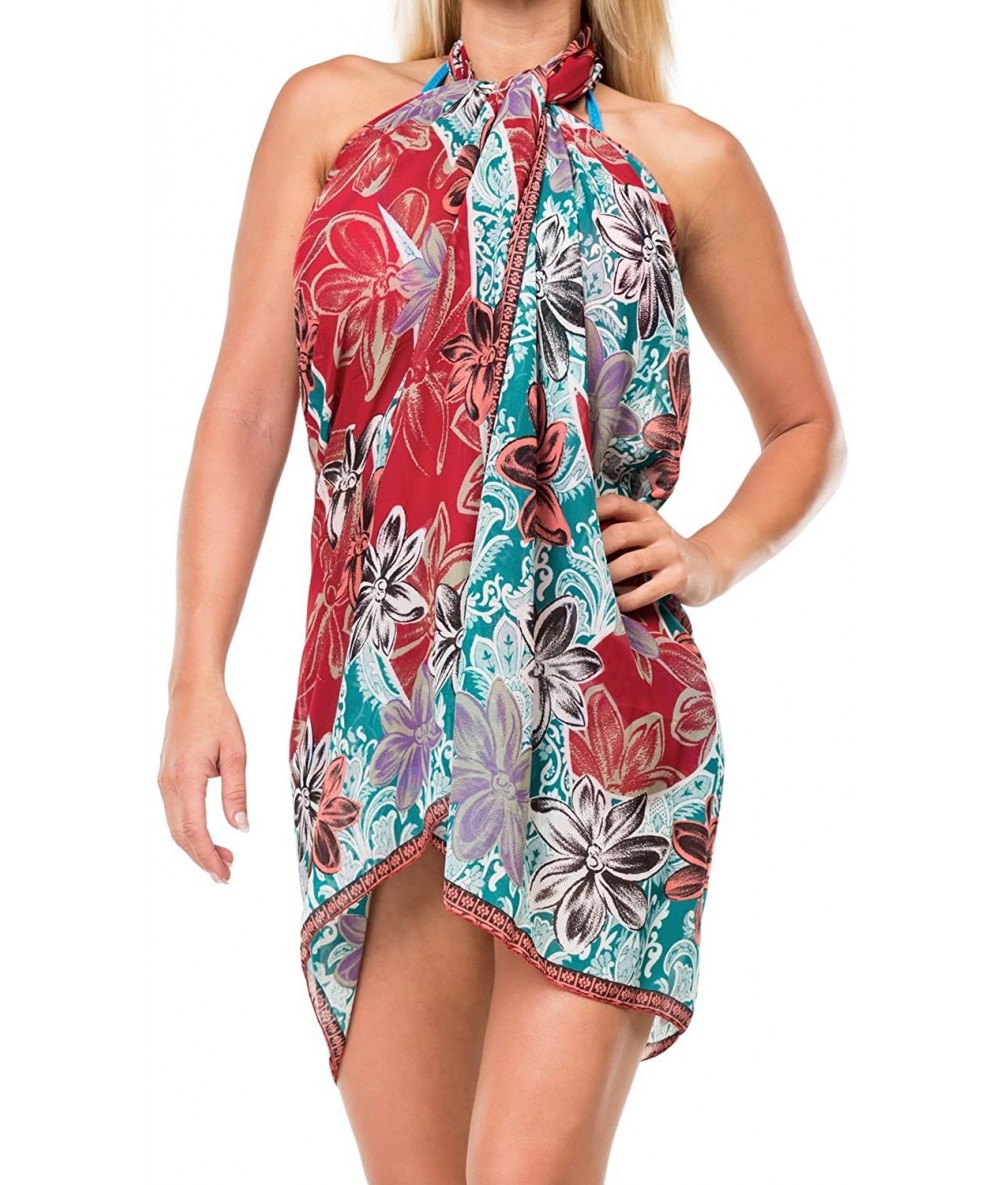 Cover-Ups Women's Plus Size Boho Sarong Swimsuit Cover Ups Beach Wrap Full Long A - Maroon_e126 - CB1202KT0Y1 $28.20