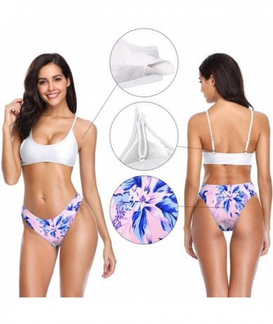 Sets Women's Floral Print Swim Bottom Cutout Spaghetti Strap Halter Top Two Piece Strappy Bikini Swimsuit Venice White - C - ...