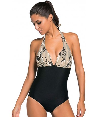 One-Pieces One Piece Swimsuits for Women Sexy V Neck Bathing Suit Swimwear - Camo_khaki - CH1920Q2C4I $46.59