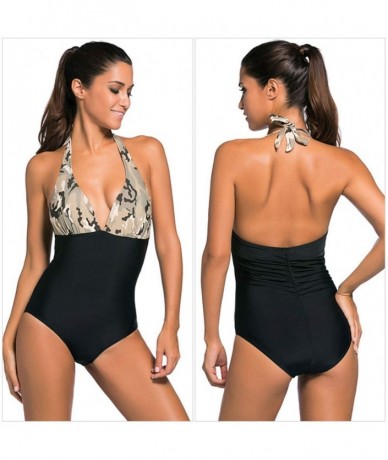 One-Pieces One Piece Swimsuits for Women Sexy V Neck Bathing Suit Swimwear - Camo_khaki - CH1920Q2C4I $46.59