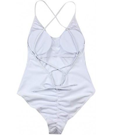 Sets 2020 Floral Triangular Geometry V Neck One-Piece Backless Swimwear - 8 White - CR18UAH63CU $24.40