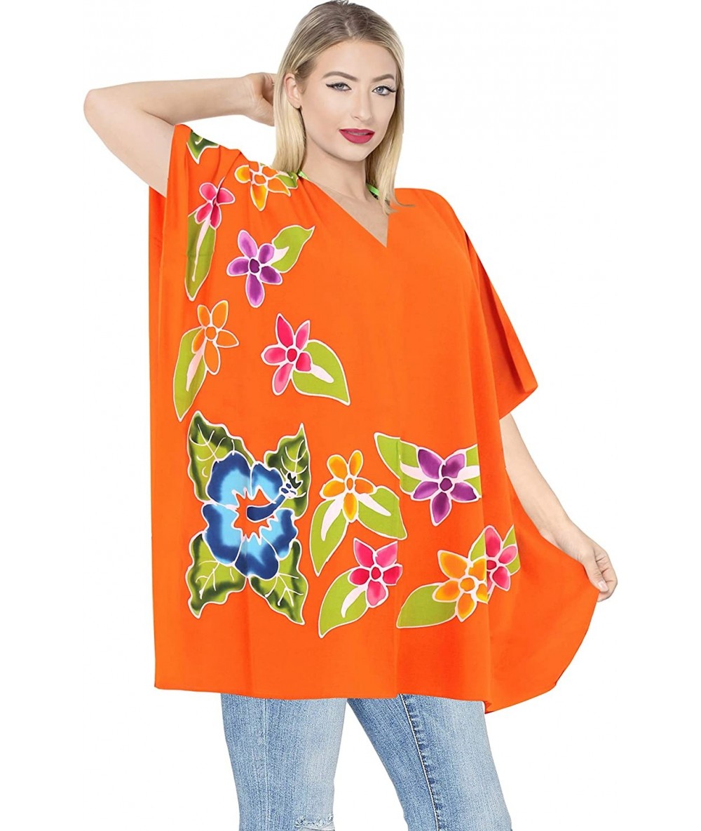 Cover-Ups Embroidered Bikini Cover ups Beachwear Swimwear Short Sleeves Dress Tunic - Pumpkin Orange_l283 - CN129WX0QU1 $35.23