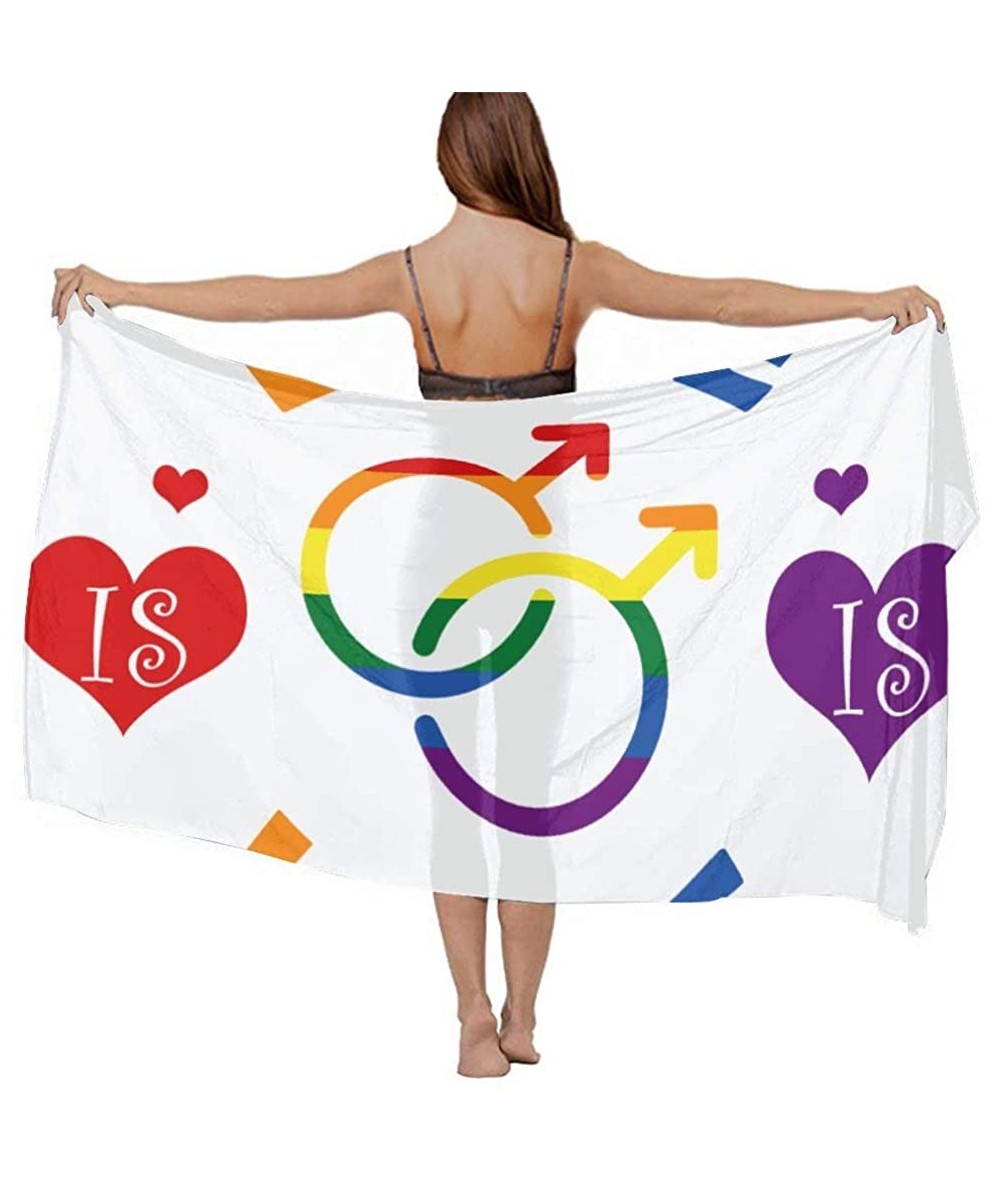 Cover-Ups Women Girl Beach Bikini Cover Up Chiffon Sarong Fashion Scarf Shawl Wrap - Lgbt Gay Pride Love - CF190HI7AH9 $46.27