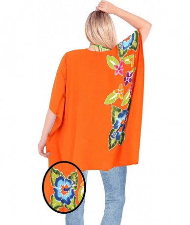 Cover-Ups Embroidered Bikini Cover ups Beachwear Swimwear Short Sleeves Dress Tunic - Pumpkin Orange_l283 - CN129WX0QU1 $35.23