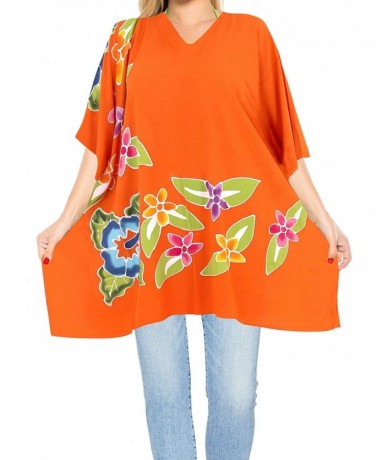 Cover-Ups Embroidered Bikini Cover ups Beachwear Swimwear Short Sleeves Dress Tunic - Pumpkin Orange_l283 - CN129WX0QU1 $35.23