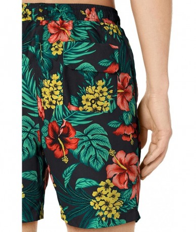 Trunks Men's 6" Inseam Tropical Hawaiian Print Swim Trunk - Charcoal/Red Hibiscus Floral - CN18INLYYNG $43.84