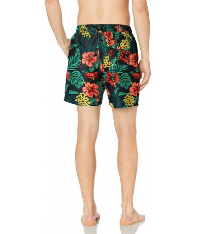 Trunks Men's 6" Inseam Tropical Hawaiian Print Swim Trunk - Charcoal/Red Hibiscus Floral - CN18INLYYNG $43.84