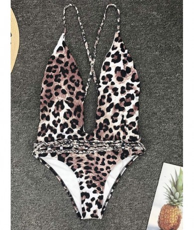 One-Pieces Womens Sexy Deep V Neck High Waist Multi-Way Bandage One Piece Swimsuits Swimwear - Leopard - CU18UTDRYRU $38.89