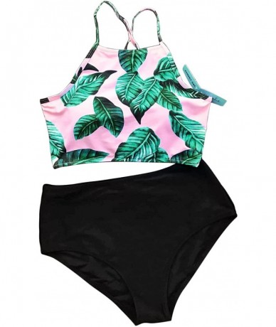 Sets Women's Leaves Printing High-Waisted Halter Swimwear Beach Bikini - Leaves - C217YKTEQYA $49.71