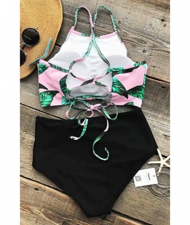 Sets Women's Leaves Printing High-Waisted Halter Swimwear Beach Bikini - Leaves - C217YKTEQYA $49.71