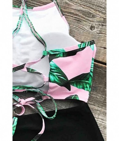 Sets Women's Leaves Printing High-Waisted Halter Swimwear Beach Bikini - Leaves - C217YKTEQYA $49.71