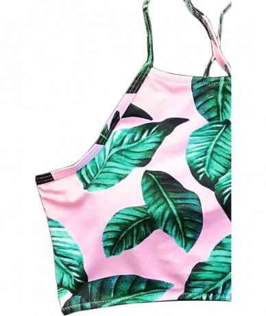 Sets Women's Leaves Printing High-Waisted Halter Swimwear Beach Bikini - Leaves - C217YKTEQYA $49.71