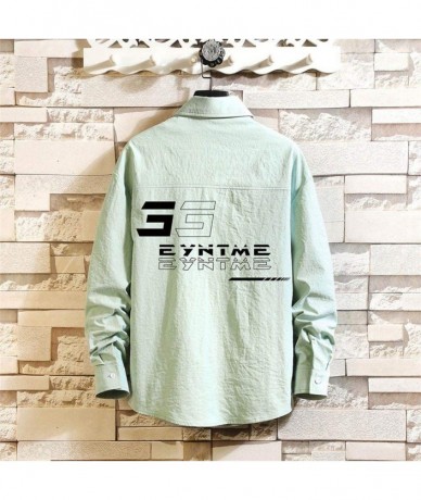 Rash Guards Mens Button Shirt- Casual Long Sleeve Letter Printed Slim Fit Button-Down Shirt Tops - Green - CD1965EZTU2 $43.94