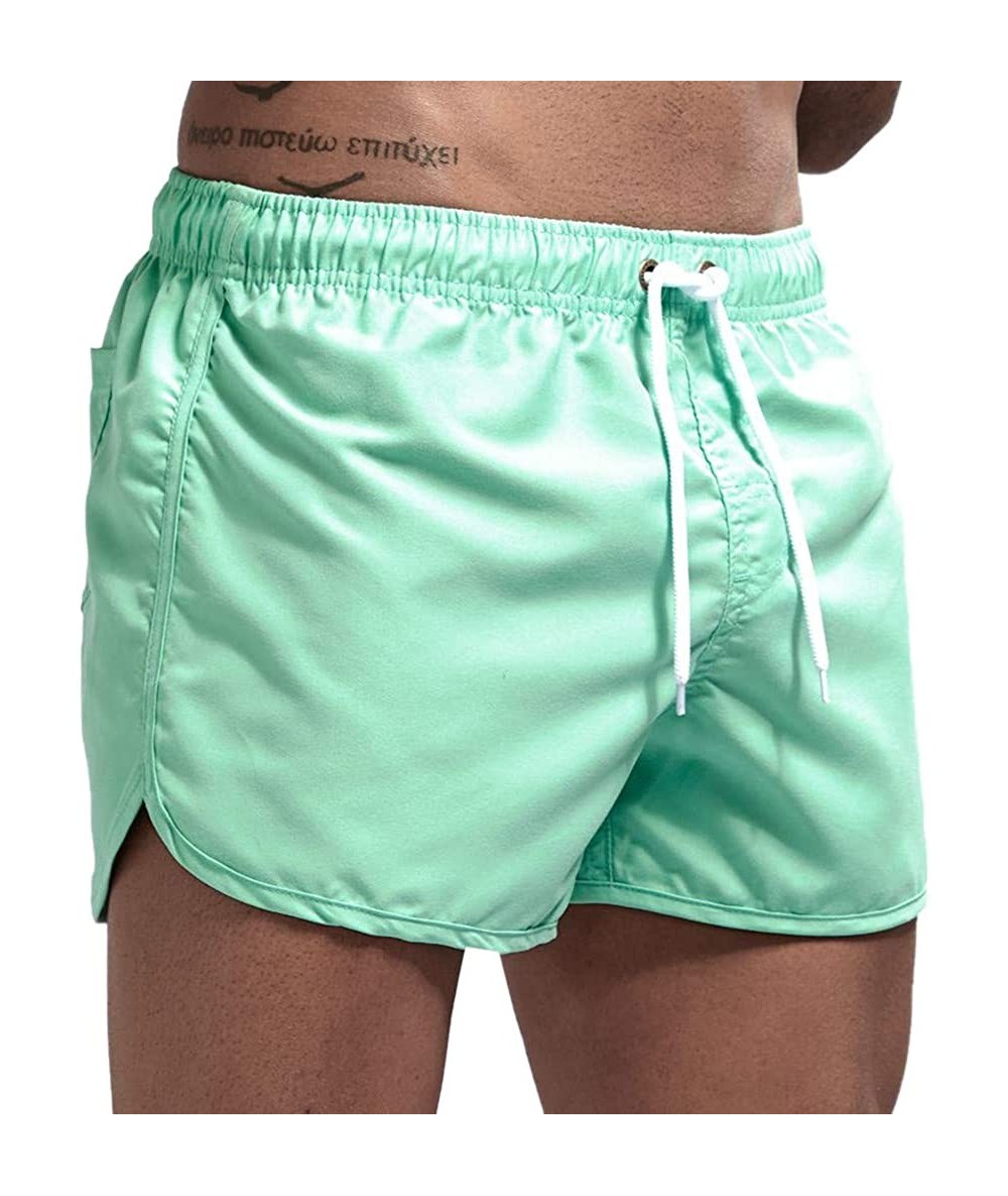 Racing Men's Spring and Summer Splicing Swimming Trousers and Beach Surfing Shorts - Mint Green - CO18ULLYULO $22.62