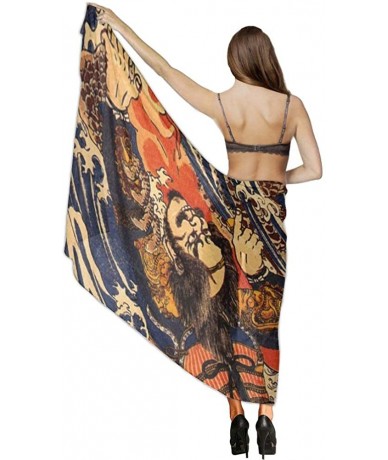 Cover-Ups Women Luxury Chiffon Swimwear Cover Up Oversize Beach Sarong Shawl Wrap Samurai Warrior Fighting Giant Salamander -...