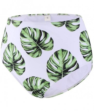 Bottoms Women's Retro High Waisted Bikini Bottom Ruched Shirred Swim Brief Short Tankinis - Green Leaves2 - CU18X4MWKCO $26.07