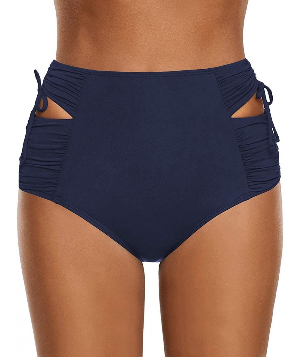 Tankinis Women's High Waisted Swim Bottom Ruched Bikini Tankini Swimsuit Briefs - H Dark Blue - CZ1963YAHSW $40.39