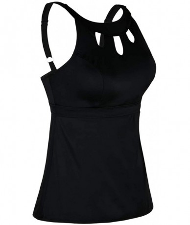 Cover-Ups Women's Retro High Neck Swimsuit Halter Tankini Top Bathing Suit - Black - CH18A8Y5MLX $40.67