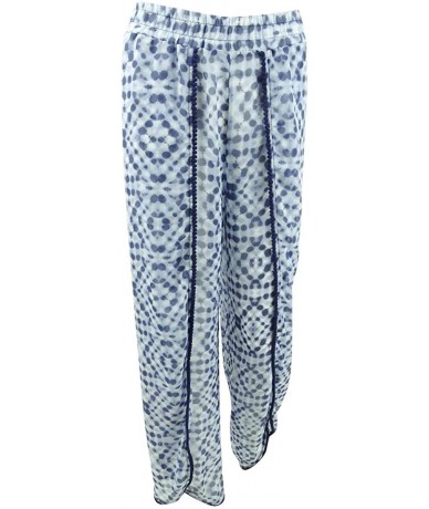 Cover-Ups Women's Tulip Beach Pom-Pom Pants Swim Cover-Up - White Cobalt - CK196GXCGAK $30.78