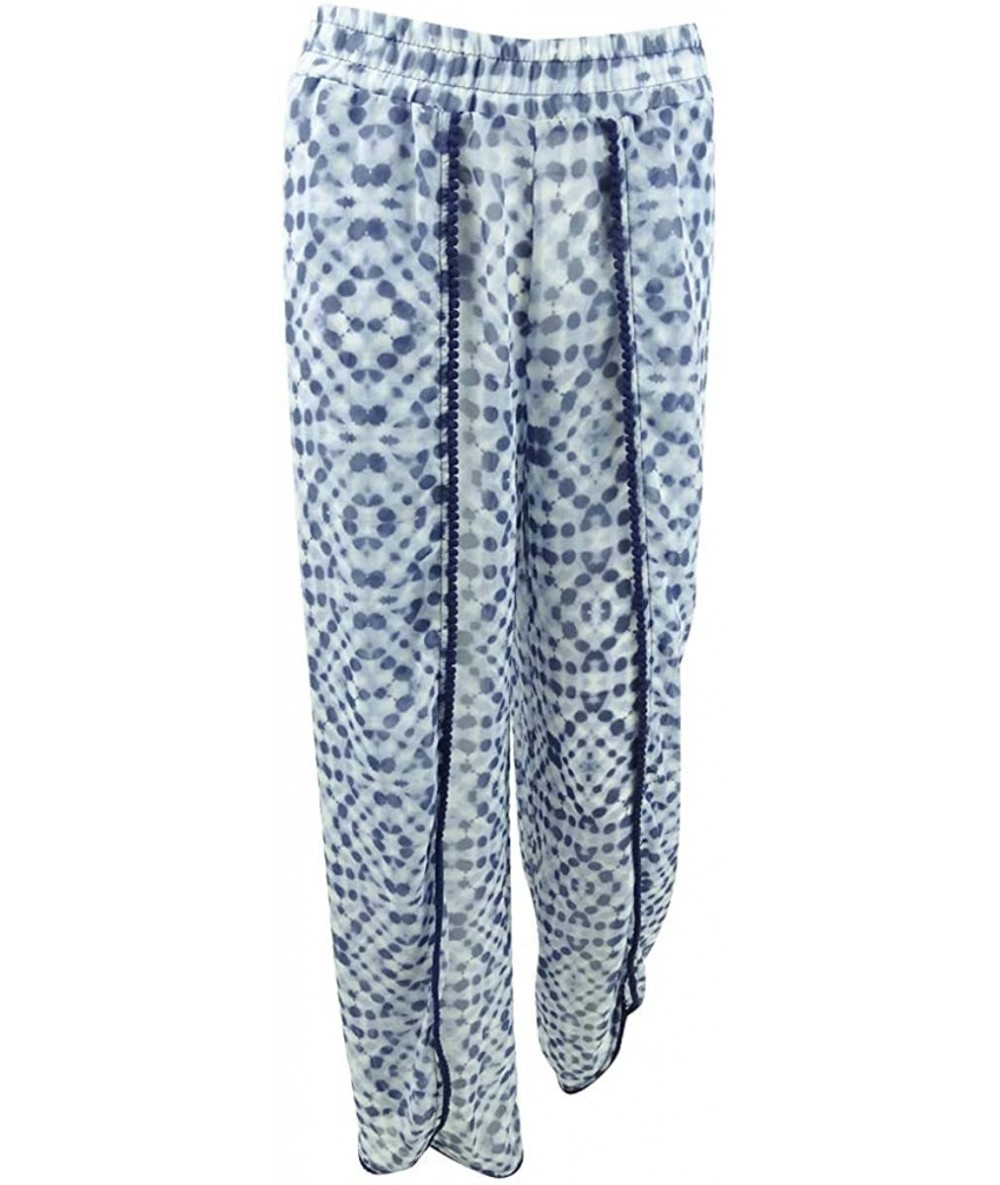 Cover-Ups Women's Tulip Beach Pom-Pom Pants Swim Cover-Up - White Cobalt - CK196GXCGAK $30.78