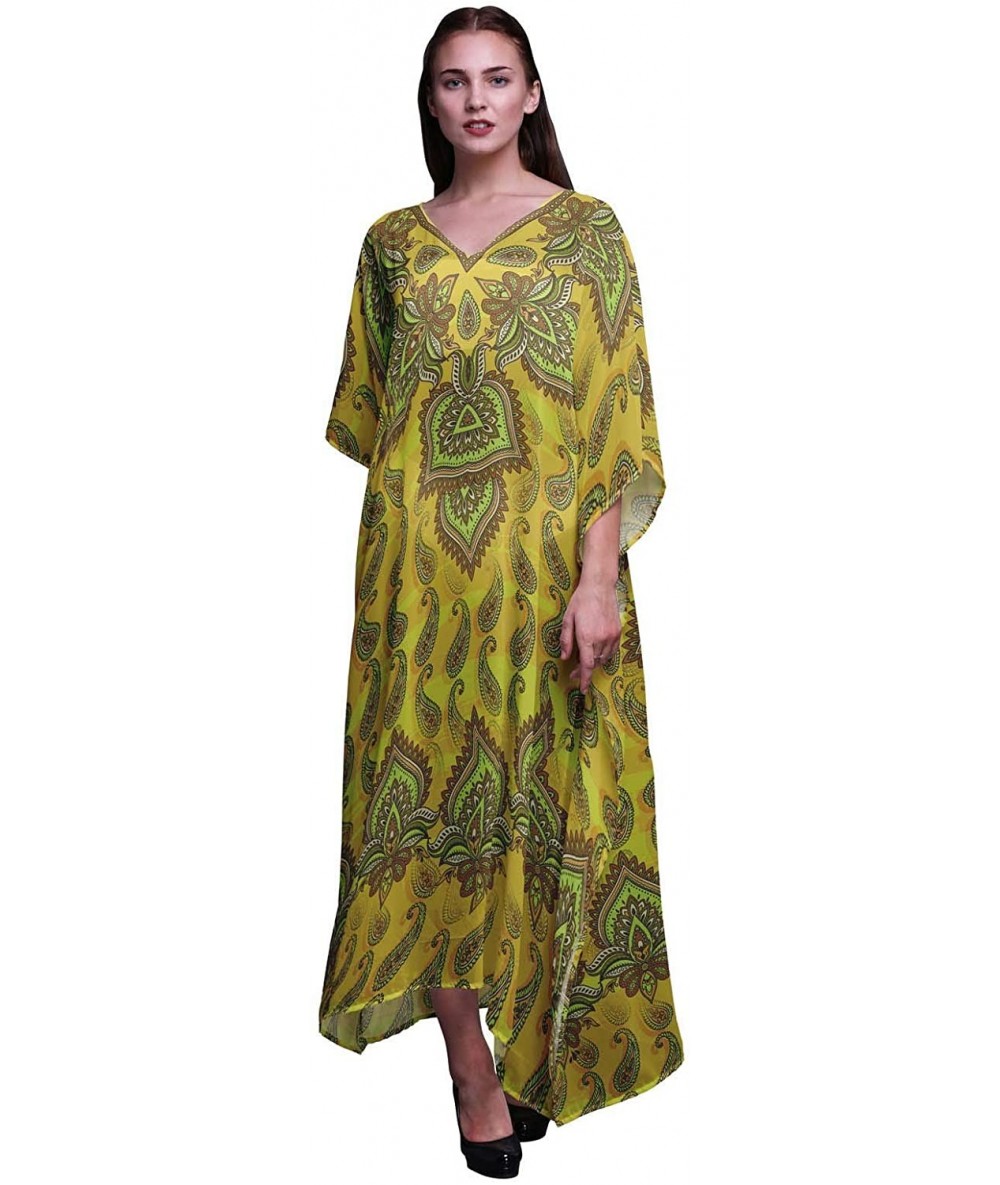 Cover-Ups Floral & Paisley Ladies Plus Size Kaftan Summer Wear Beach Coverup Kimono Caftan - Yellow - CM18NCN07WA $47.60