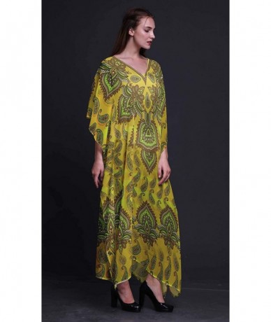 Cover-Ups Floral & Paisley Ladies Plus Size Kaftan Summer Wear Beach Coverup Kimono Caftan - Yellow - CM18NCN07WA $47.60