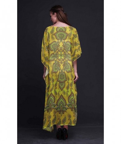 Cover-Ups Floral & Paisley Ladies Plus Size Kaftan Summer Wear Beach Coverup Kimono Caftan - Yellow - CM18NCN07WA $47.60